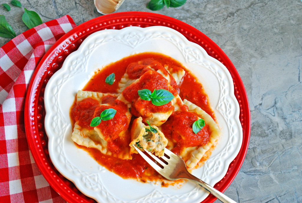 Sausage and Spinach Ravioli with Garlic Butter